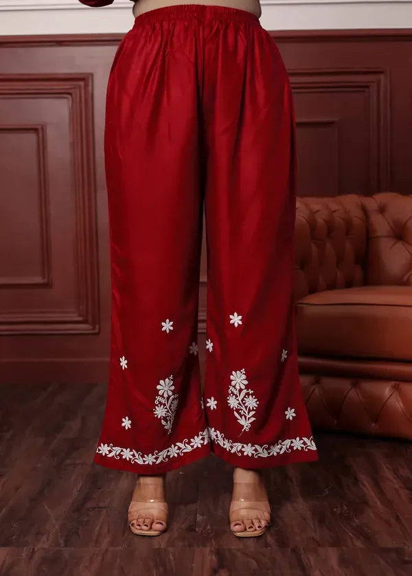 Maroon_Premium_Rayon_Kurti_Plazo_Set