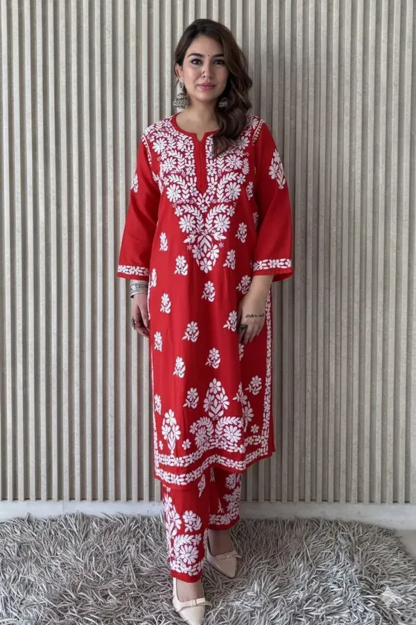 Red_Chikankari_Premium_Beautiful_Designer_Heavy_Work_Modal_Kurti_And_Plazzo