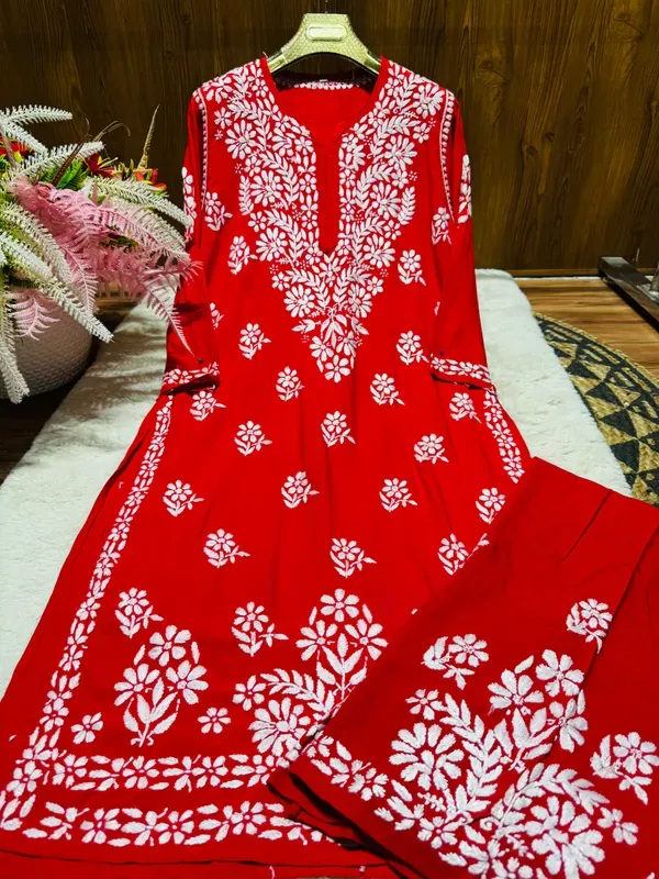 Red_Chikankari_Premium_Beautiful_Designer_Heavy_Work_Modal_Kurti_And_Plazzo