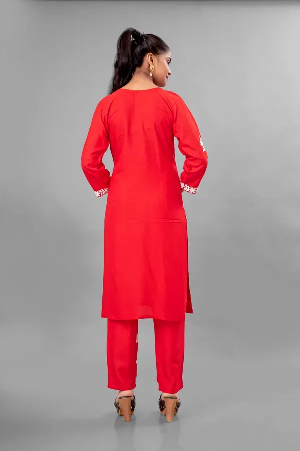 Red_Partywear_Chikankari_Straight_Kurta_Palazzo_Set_Readymade_For_Women