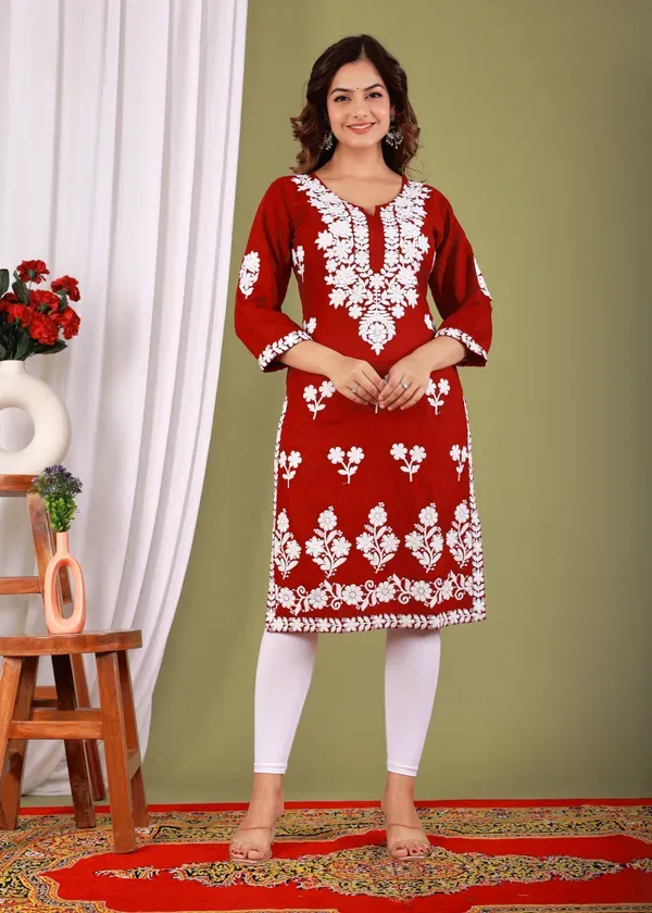 Red_Primum_Modal_Kurta_For_Women