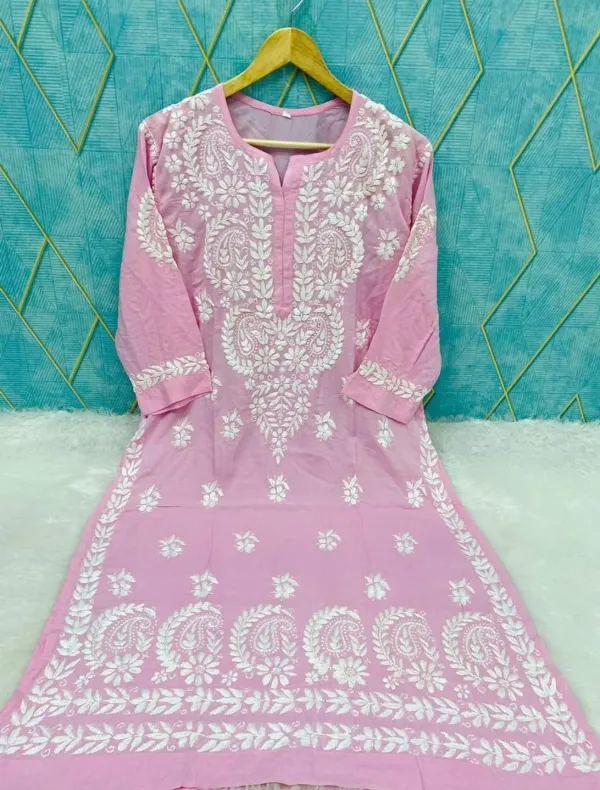 Pink_Rayon_Cotton_Chikankari_Embroidery_Work_Kurti