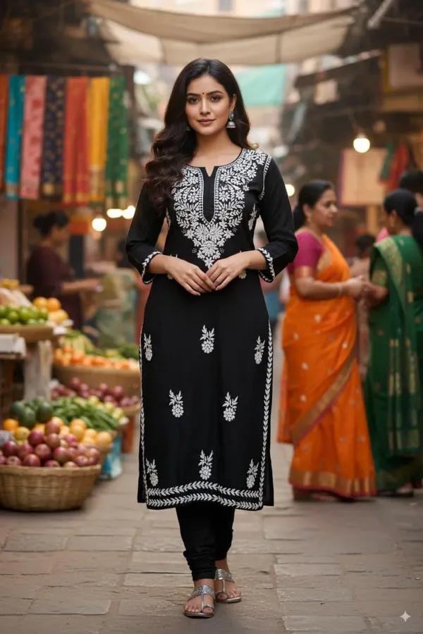 Black_Floral_Embroidered_Regular_Chikankari_Kurta_With_Trousers
