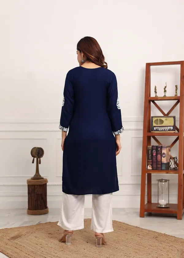 Blue_Elegant_Chikankari_Below_Knee_Length_Kurti_Plazo_Set_Perfect_For_All_O