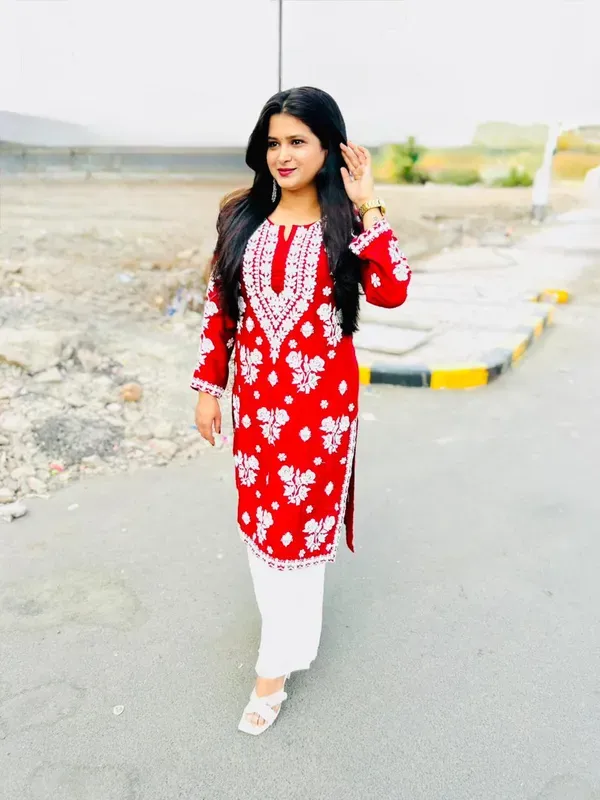 Maroon_Pure_Rayon_Rose_Modal_Kurti_With_Heavy_Work_On_Daman_And_Sleeves_And_Plazzo_Set