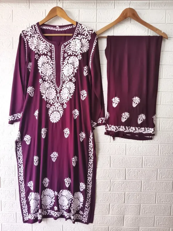 Wine_Stylish_Chikankari_Heavy_Kurta_And_Plazzo_Set