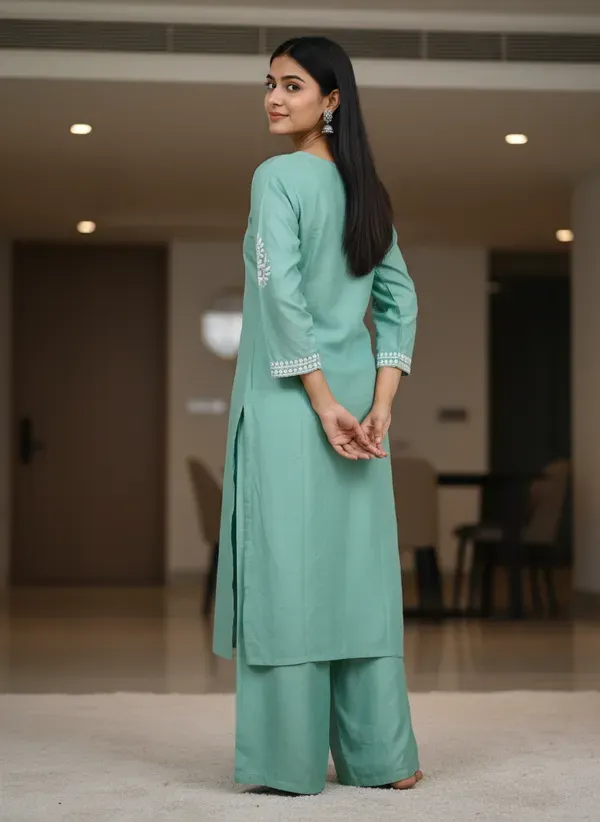 Rama_Green_Elegant_Chikankari_Kurta_With_Palazzo