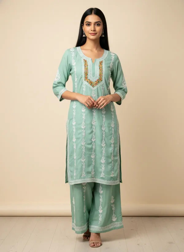 Rama_Green_Elegant_Chikankari_Kurta_With_Palazzo