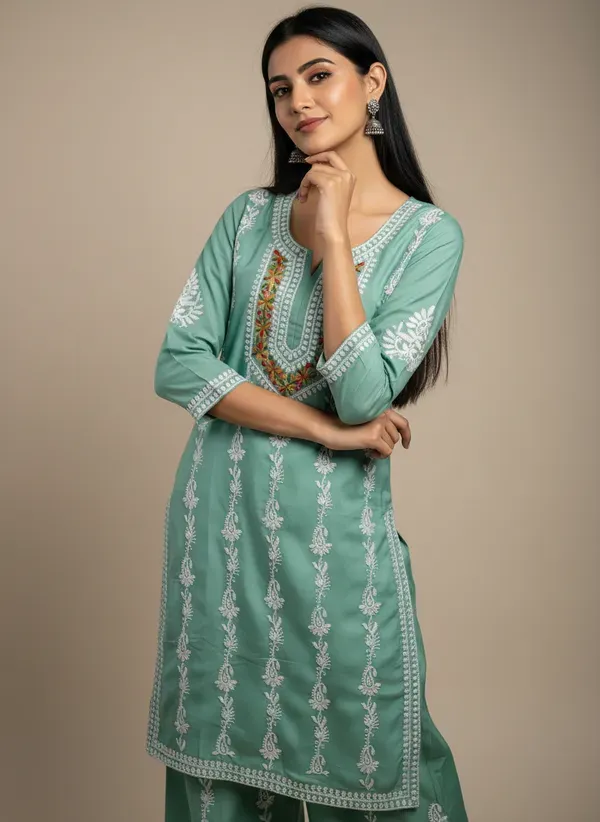 Rama_Green_Elegant_Chikankari_Kurta_With_Palazzo