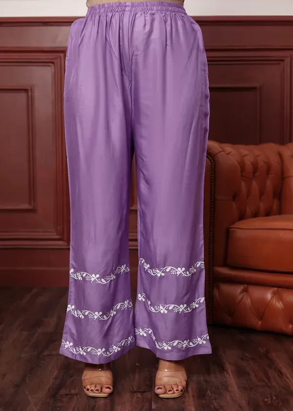 Light_Purple_Women_S_Rayon_Chikankari_Work_Straight_Kurta_Palazzo_Set_For_W