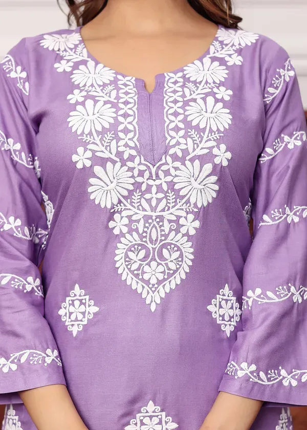 Light_Purple_Women_S_Rayon_Chikankari_Work_Straight_Kurta_Palazzo_Set_For_W
