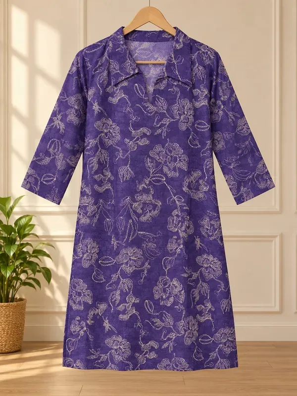 Purple_Plus_Size_Cotton_Printed_Kurta_And_Chikankari_Work_White_Plazzo