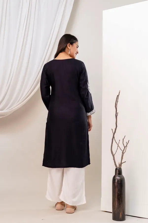 Black_Women_Embroidered_Chikankari_Modal_Kurta_Set