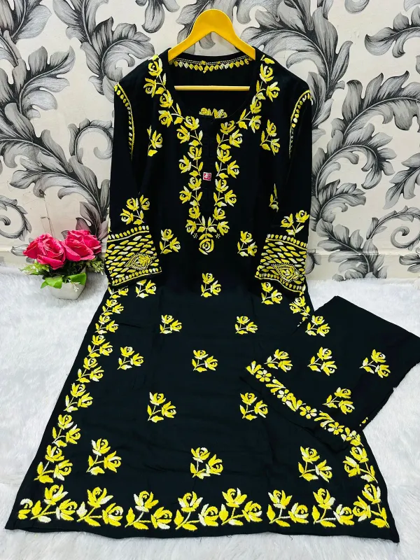 Black_Yellow_Rayon_Chikankari_Kurta_Palazzo_Set
