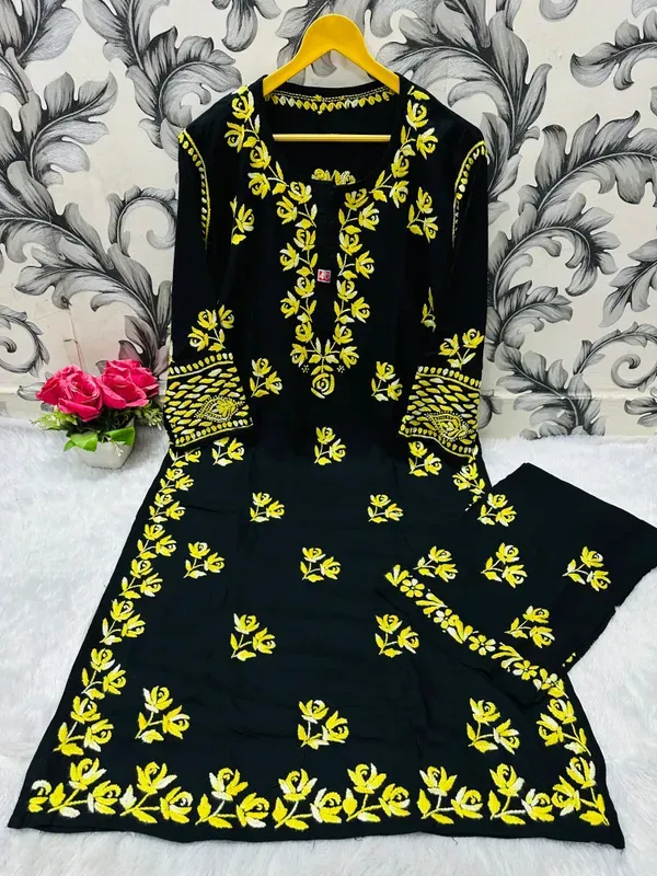 Black_Yellow_Rayon_Chikankari_Kurta_Palazzo_Set
