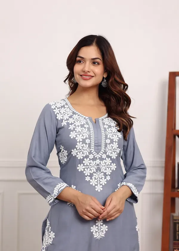 Grey_Chikan_Kurta_For_Women_Rayon_Straight_Chikankari_Kurti_And_White_Plazo