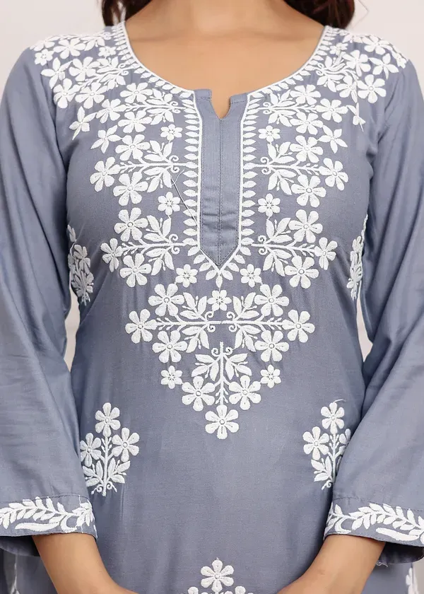 Grey_Chikan_Kurta_For_Women_Rayon_Straight_Chikankari_Kurti_And_White_Plazo