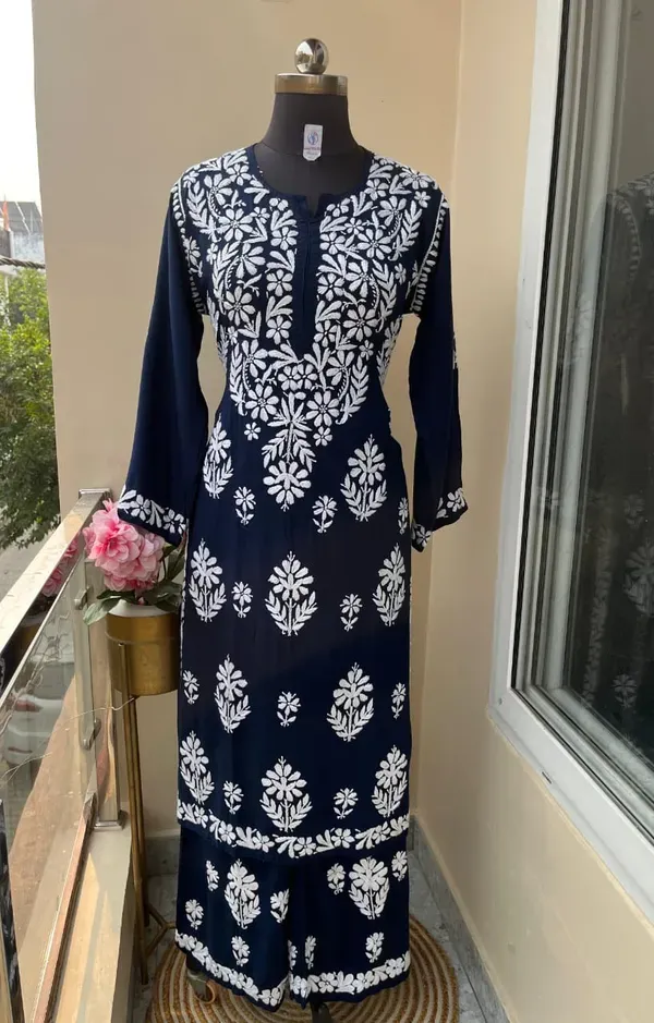 Black_Premium_Chikankari_Rayon_Kurti_Rayon_Plazzo_Set