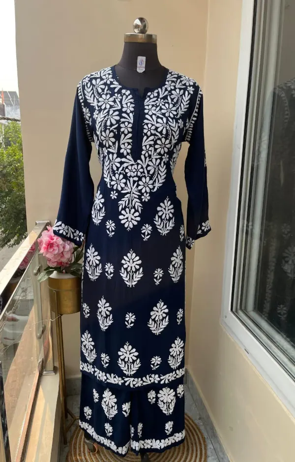 Black_Premium_Chikankari_Rayon_Kurti_Rayon_Plazzo_Set