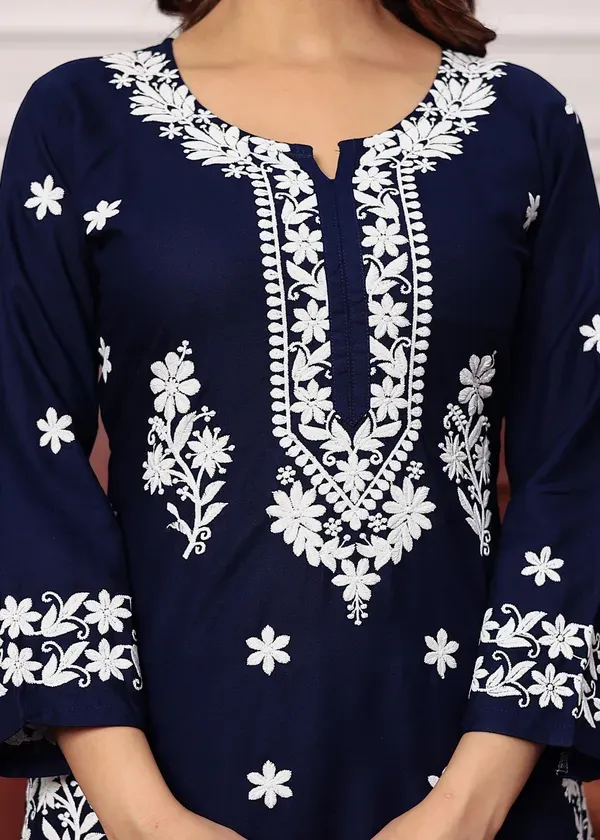 Blue_Premium_Rayon_Kurti_Plazo_Set