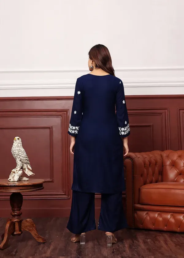 Blue_Premium_Rayon_Kurti_Plazo_Set