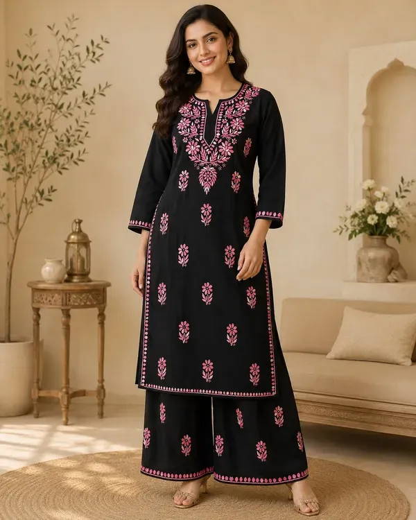 Black_Pink_Traditional_Chikankari_Work_Kurta_Set