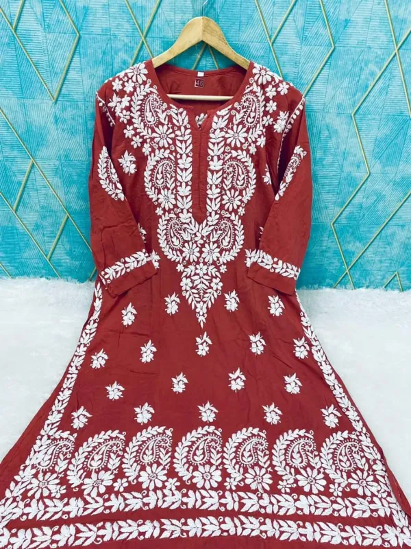 Maroon_Rayon_Cotton_Chikankari_Embroidery_Work_Kurti