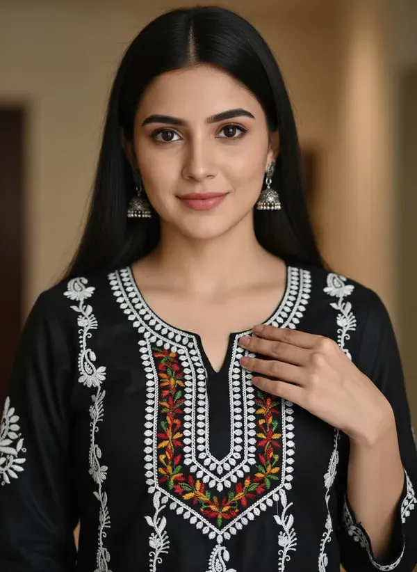 Black_Elegant_Chikankari_Kurta_With_Palazzo_Set