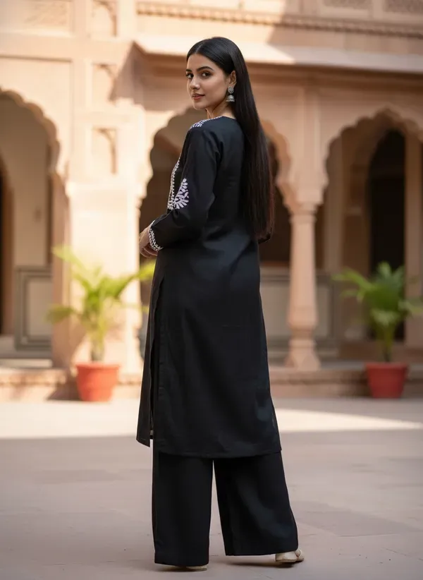 Black_Elegant_Chikankari_Kurta_With_Palazzo_Set