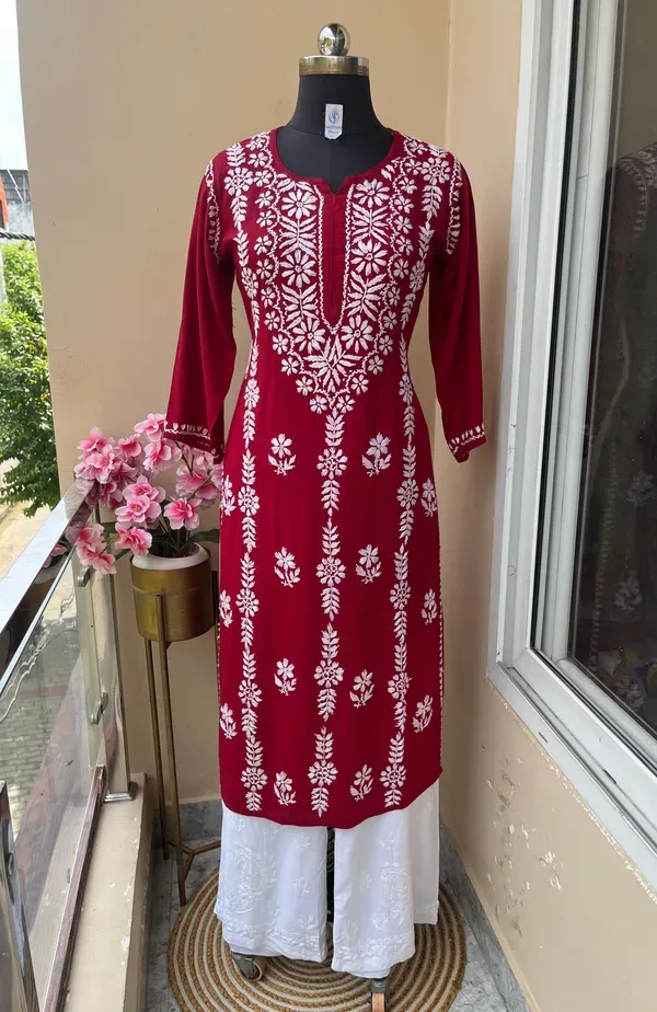 Maroon_Premium_Rayon_Kurti_With_Palazzo_Set