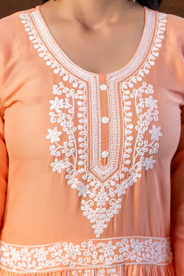Peach_Women_Embroidered_Fashionable_Printed_Naira_Cut_Kurta_Pant_And_Dupatta_Set_For_Wedding_Party_Festivals