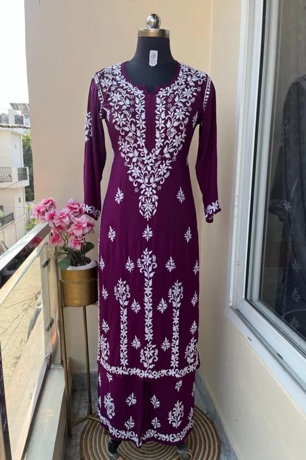 Wine_Buy_Stylish_Ethnic_Chikankari_Kurta_With_Plazzzo_Set