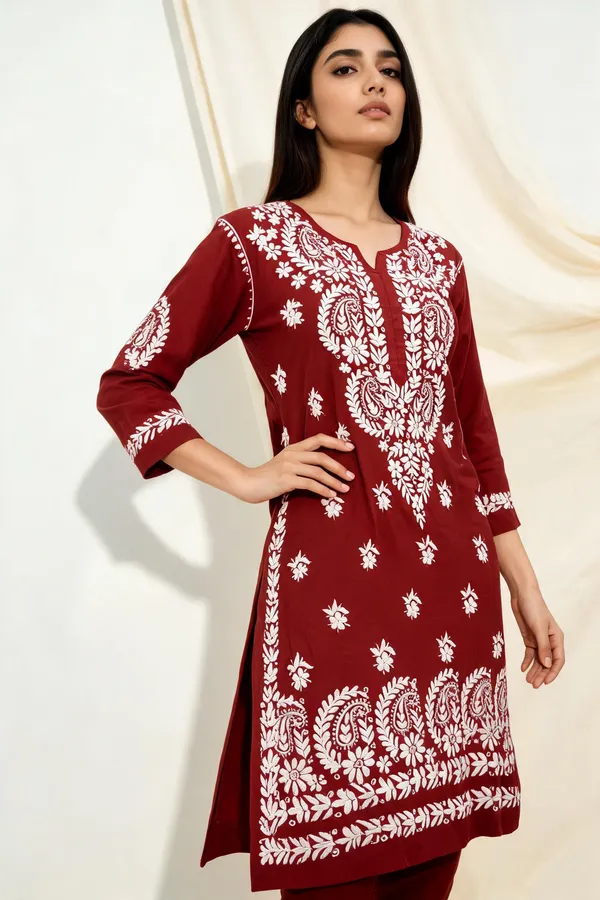 Maroon_Cotton_Kurta_Set_For_Women
