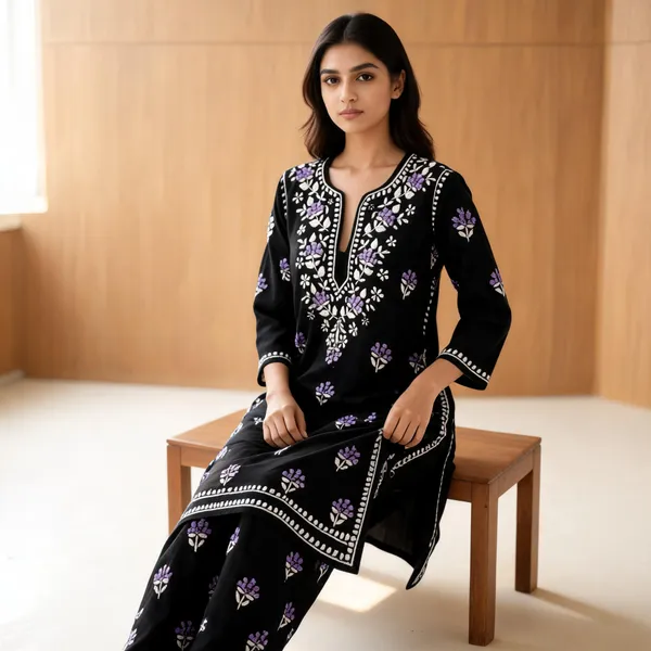 Black_Cotton_Kurta_Set_For_Women