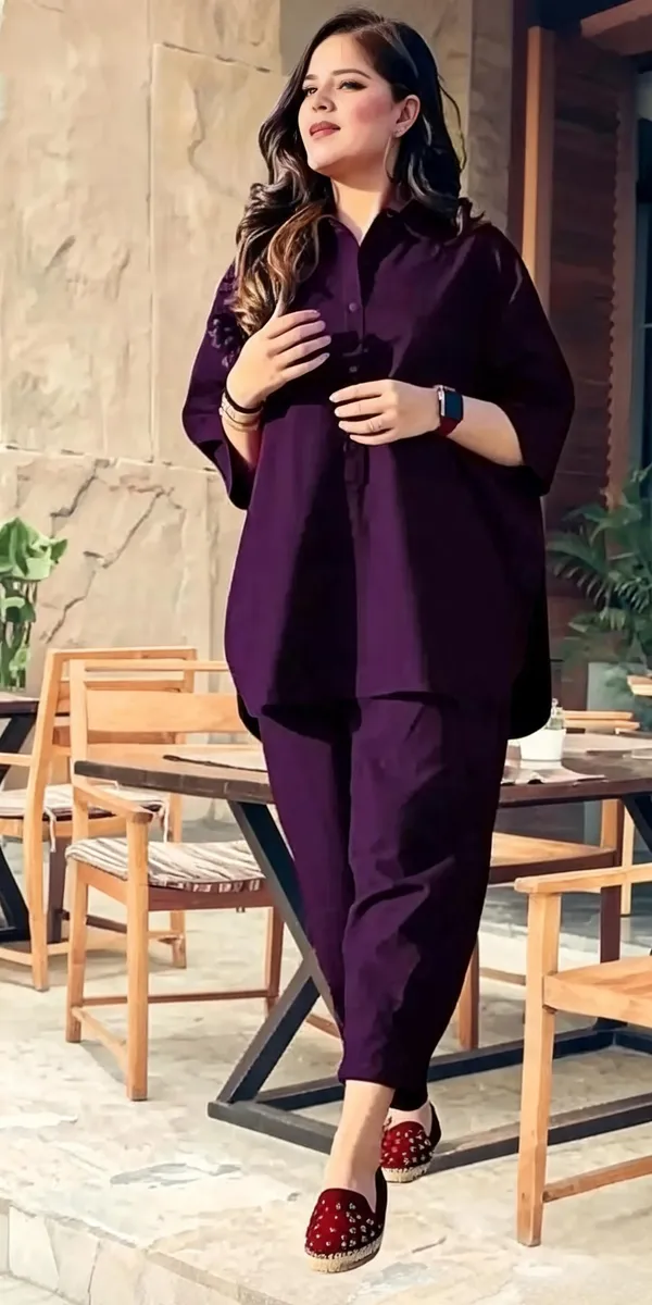 Wine_Cotton_Kurta_Set_For_Women