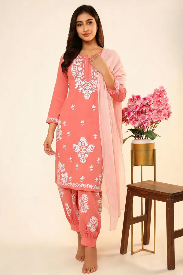 Peach_Cotton_Kurta_Set_For_Women