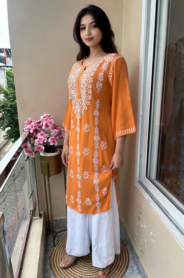 Orange_Cotton_Kurti_With_Palazzo_Set_For_Women