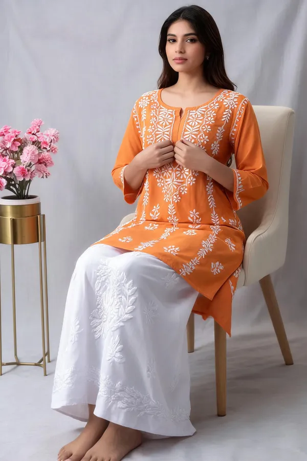 Orange_Cotton_Kurti_With_Palazzo_Set_For_Women