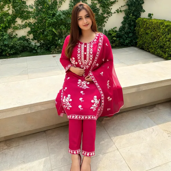 Red_Cotton_Kurta_Set_For_Women