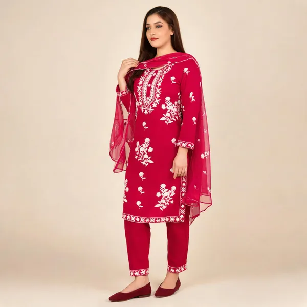 Red_Cotton_Kurta_Set_For_Women