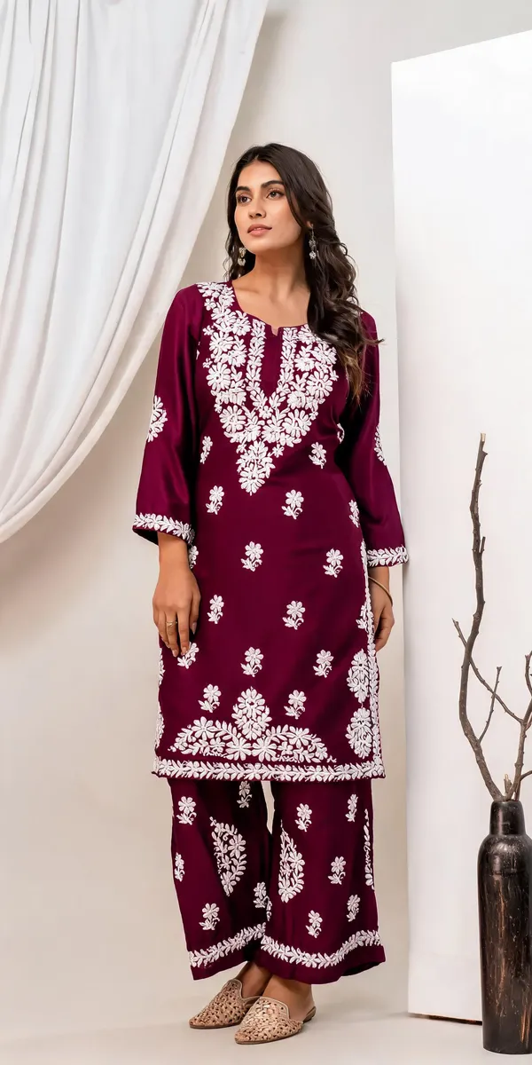 Wine_Cotton_Kurta_Set_For_Women
