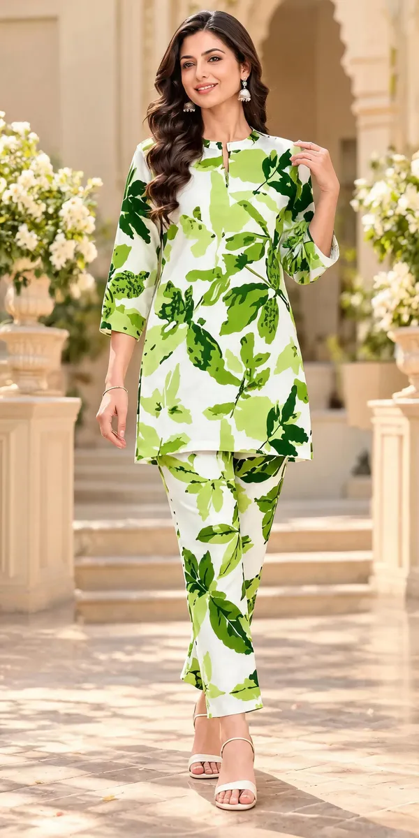 Green_Cotton_Kurta_Set_For_Women