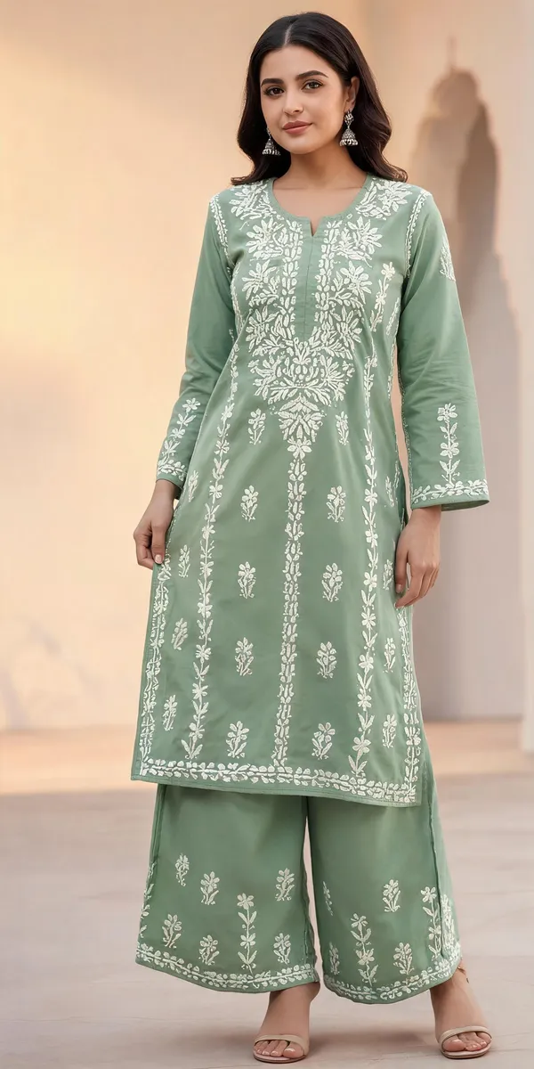 Green_Cotton_Palazzo_Kurta_Set_For_Women