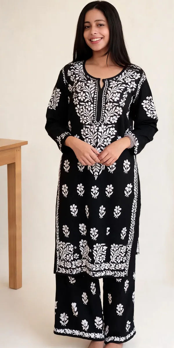 Black_Cotton_Kurta_Set_For_Women