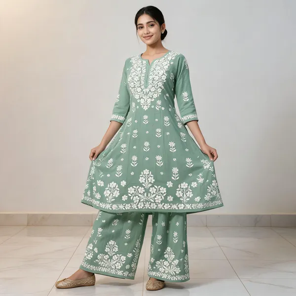 Green_Cotton_Palazzo_Kurta_Set_For_Women