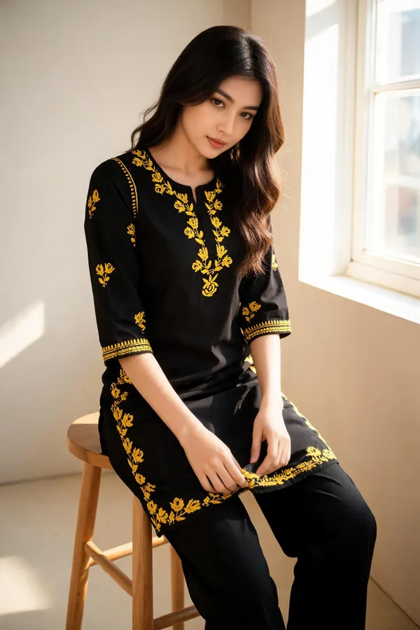 Black_Cotton_Kurta_Set_For_Women