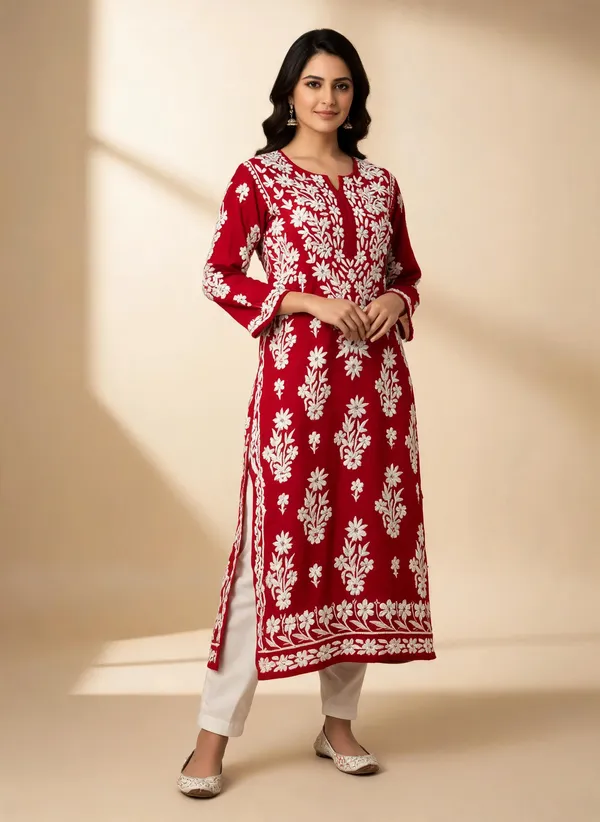 Red_Cotton_Kurta_Set_For_Women