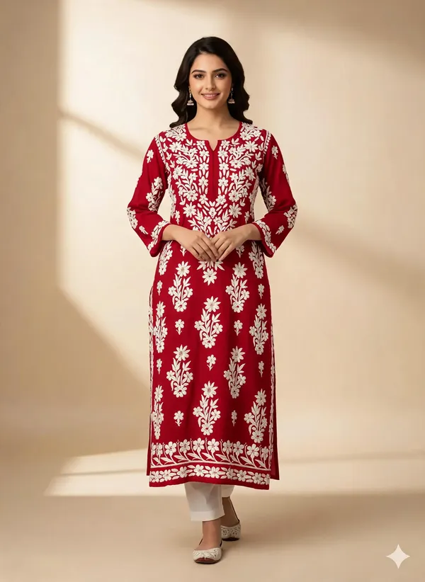 Red_Cotton_Kurta_Set_For_Women