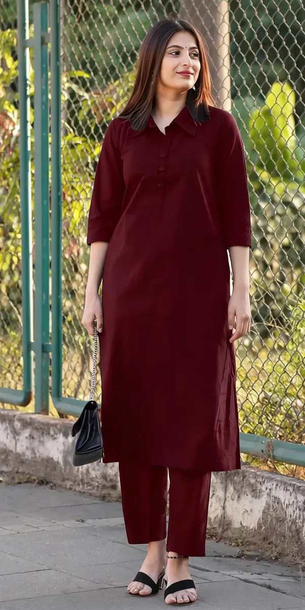 Maroon_Cotton_Kurta_Set_For_Women