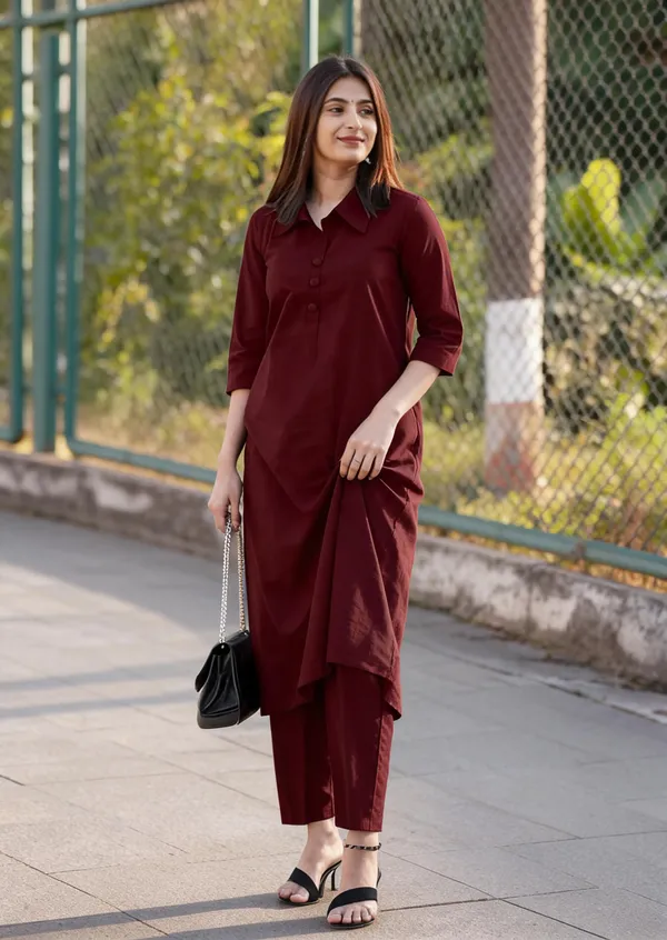 Maroon_Cotton_Kurta_Set_For_Women